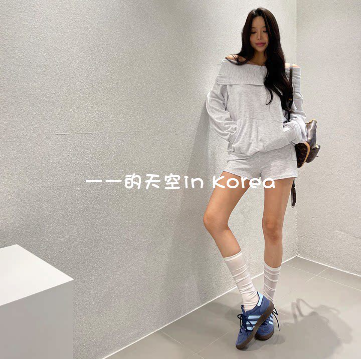 韩国代购套装正品2026春季新款独特翻领连帽上衣加短裤女士两件套