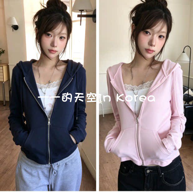 拉链连帽衫女韩国代购正品2026秋季新款少女风修身百搭运动短外套