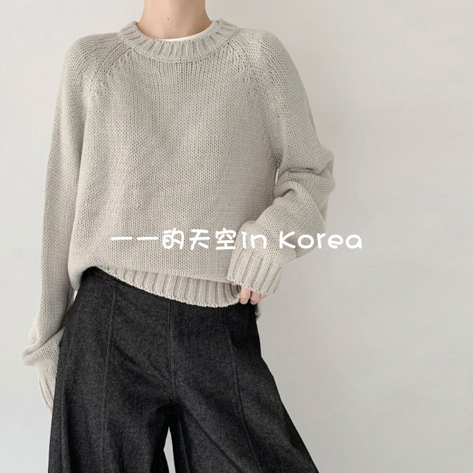 简约干净气质毛衣 韩国代购2025秋冬女装宽松纯色百搭圆领针织衫