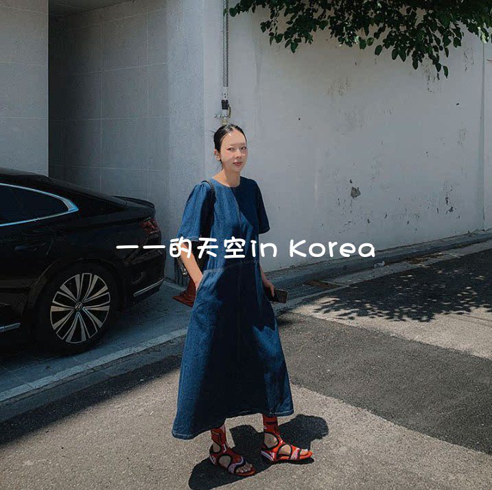 复古风牛仔裙 韩国代购2026夏季新款宽松遮肉显瘦长款短袖连衣裙