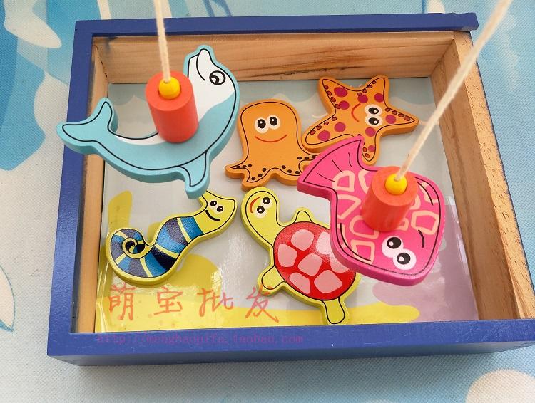 婴幼儿木制钓鱼玩具幼儿磁吸彩色钓鱼玩具