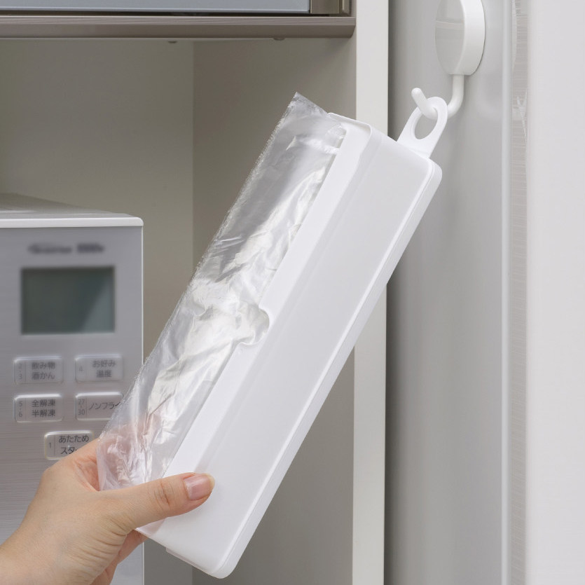 日本进口INOMATA家用厨房卷筒型塑料垃圾袋子收纳盒壁挂式免打孔