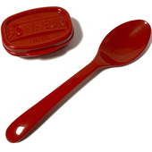 日本进口YAMADA带盖甜品调羹食品级塑料汤匙红色女生轻便吃饭勺子