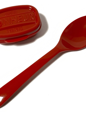 日本进口YAMADA带盖甜品调羹食品级塑料汤匙红色女生轻便吃饭勺子