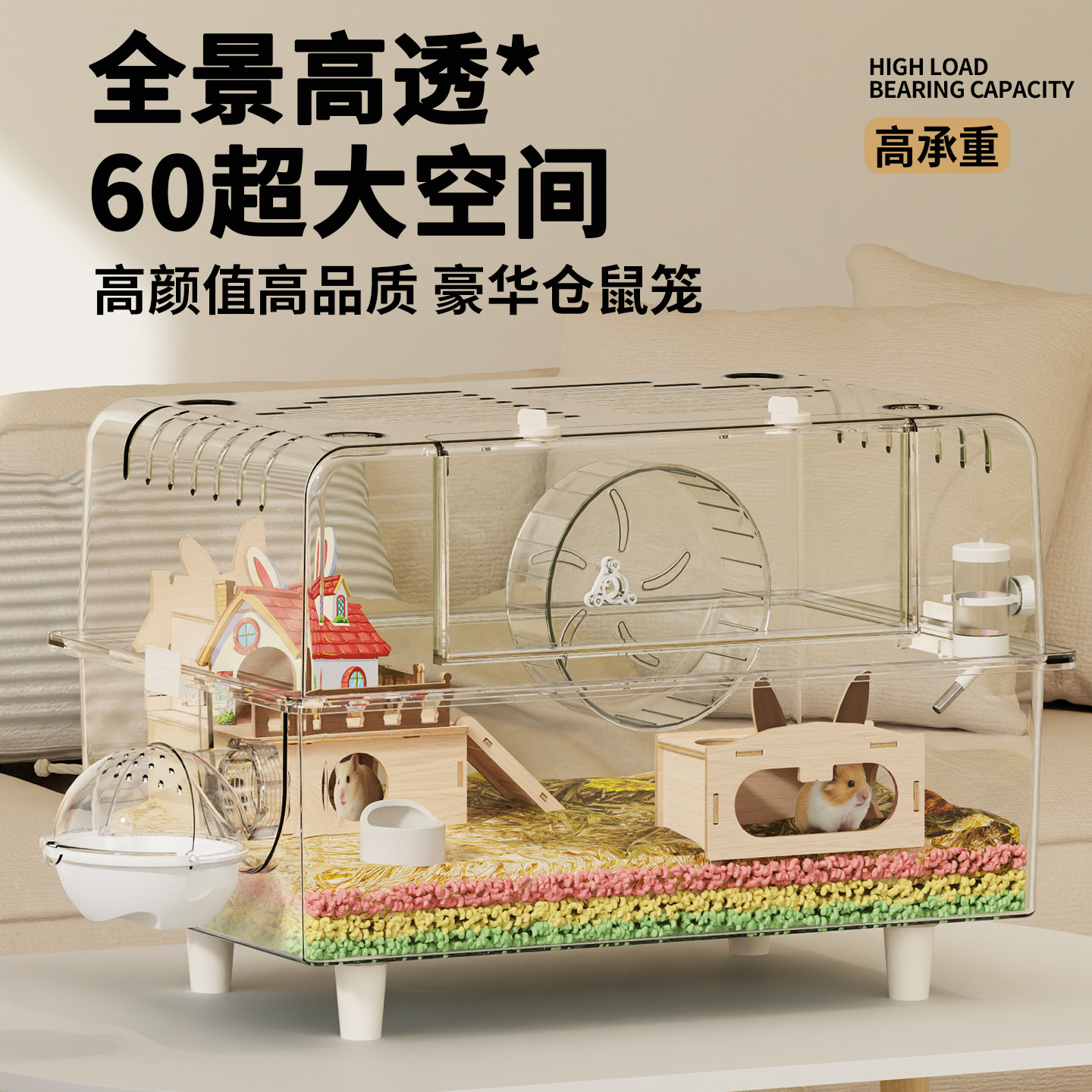 仓鼠笼子60cm超大别墅豪华金丝熊专用大房子饲养笼防啃咬跨境
