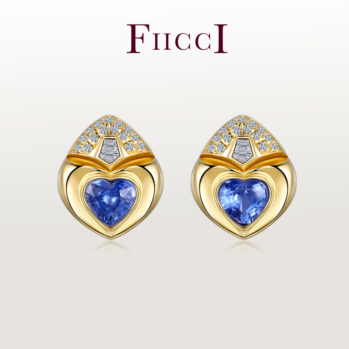 FIICCI菲伊奇 天然蓝宝石18K黄金耳钉爱心形蓝宝钻石耳钉耳坠耳饰