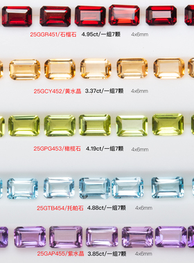 FIICCI天然石榴石裸石黄水晶橄榄石托帕石紫水晶彩色宝石长方形