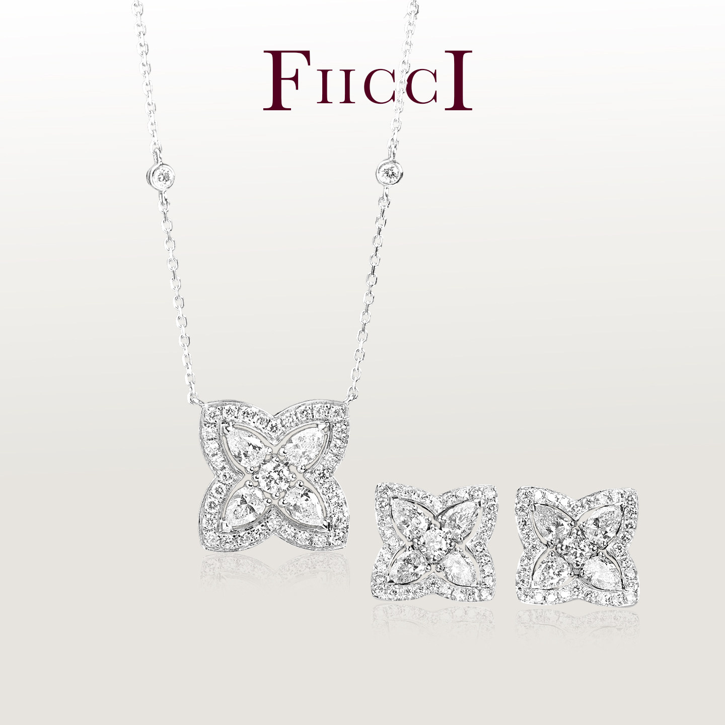 FIICCI菲伊奇 铂金培育钻石锁骨链耳钉套装莲花世界百搭珠宝首饰