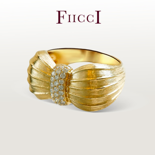 FIICCI菲伊奇 缎光蝴蝶结18K黄金钻石戒指大蝴蝶结拉丝工艺复古