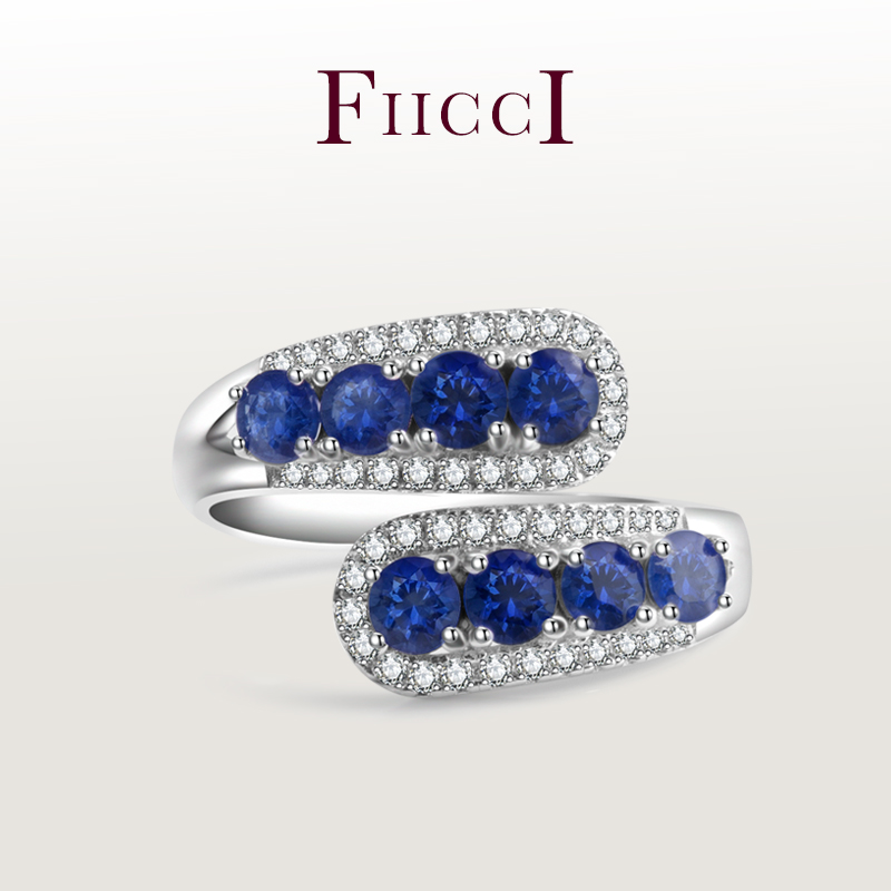 FIICCI珠宝 925纯银镶嵌皇家蓝蓝宝石银戒指女款开口食指环送礼物
