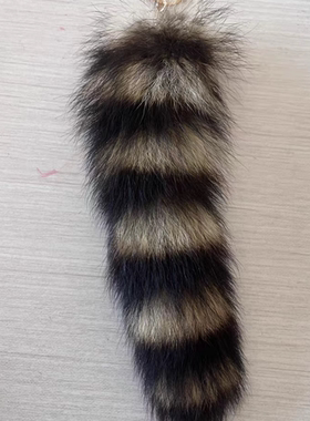 美洲貉尾巴皮毛饰品包包手机钥匙皮草挂件约25cm真毛浣熊尾巴挂饰