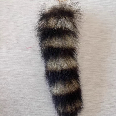 美洲貉尾巴皮毛饰品包包手机钥匙皮草挂件约25cm真毛浣熊尾巴挂饰