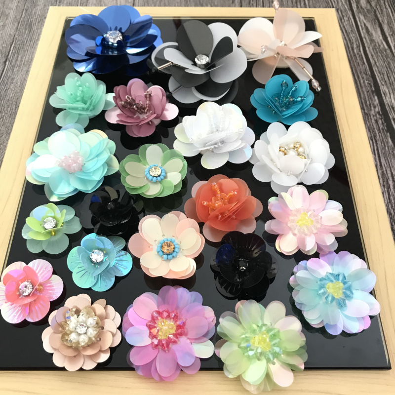 新款手工钉珠片立体花朵布贴衣服