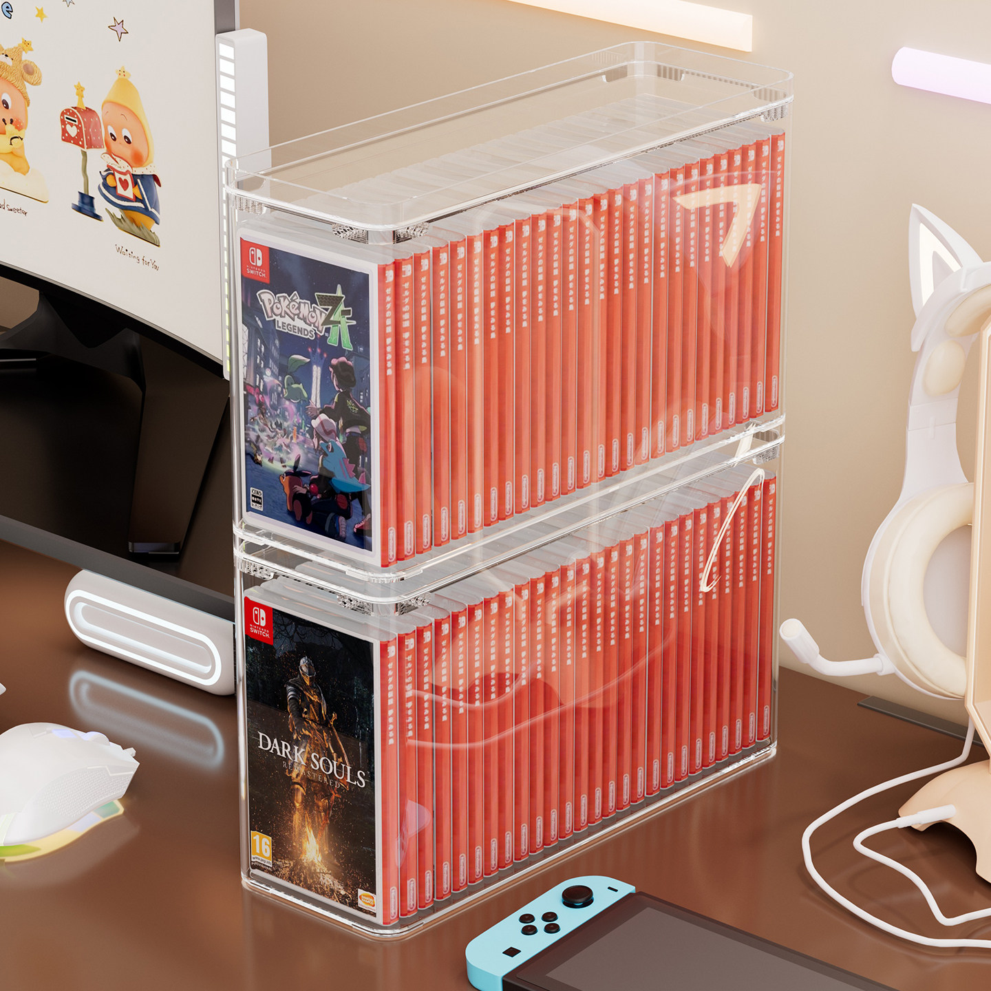 Switch卡带盒游戏卡光碟保护盒大容量透明带盖防尘NS收纳整理盒子