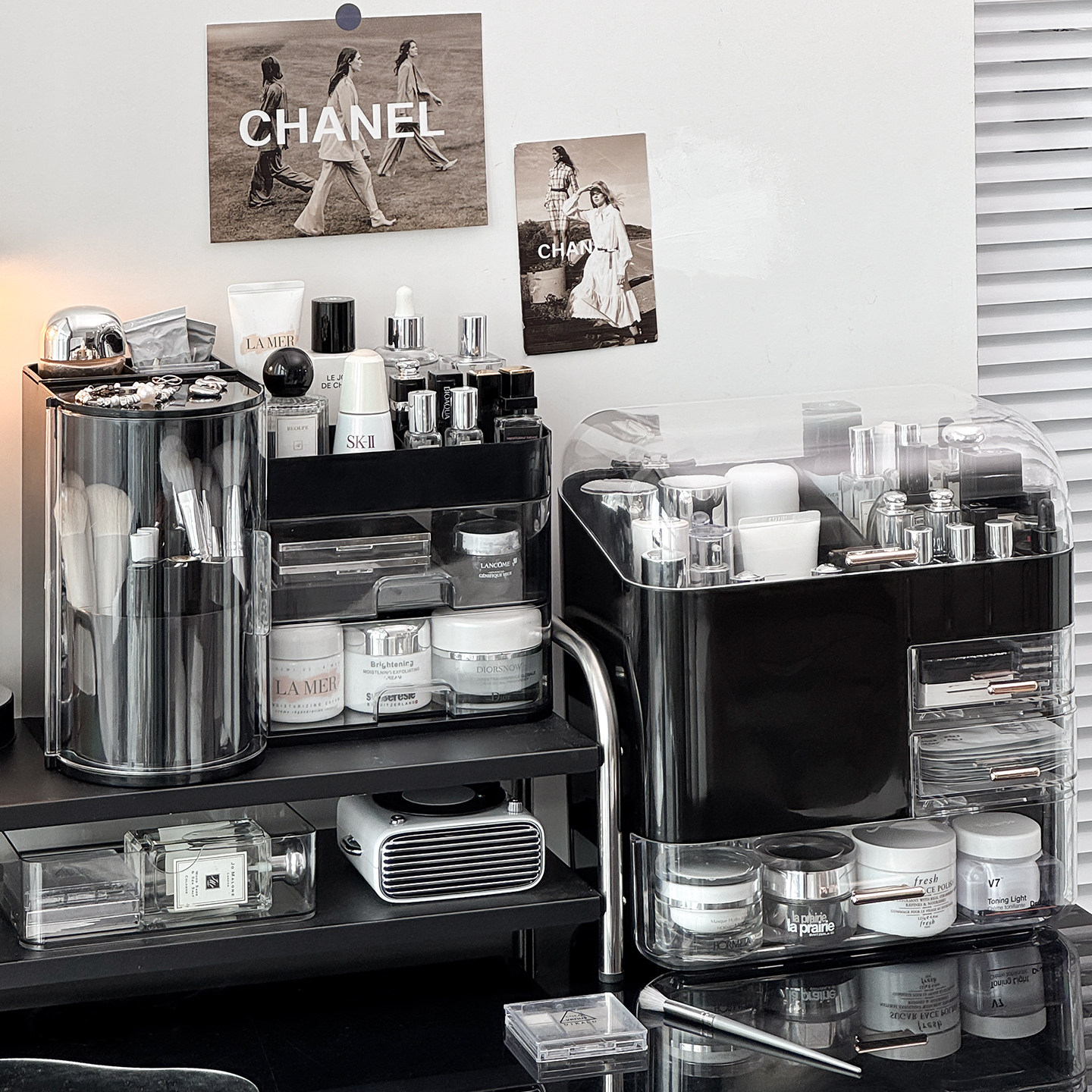 桌面化妆品收纳盒多功能抽屉式口红香水整理盒多层翻盖透明大容量