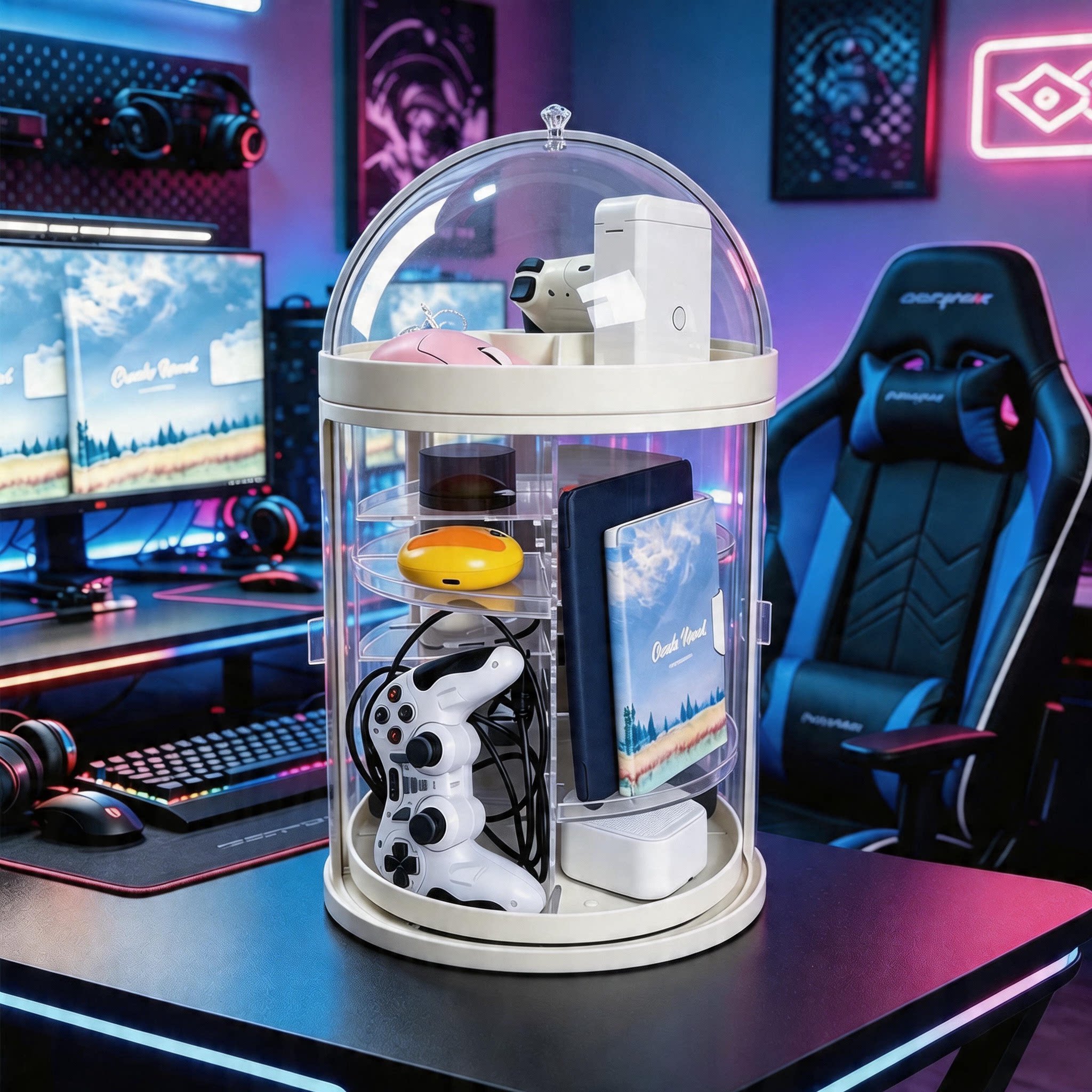 游戏手柄收纳盒switch任天堂ps5手柄支架防尘鼠标耳机配件置物架