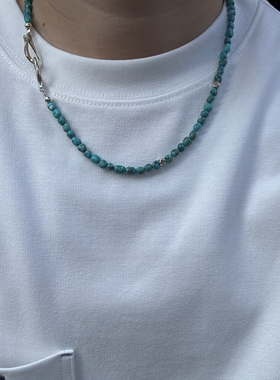 思涵银工坊LS925纯银鱼钩扣男女同款日潮不规则松石百搭小众项链