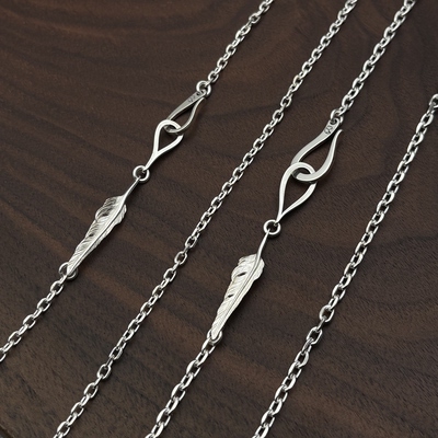 思涵银工坊Larry Smith925纯银羽毛鱼钩链余文乐同款项链日潮项链