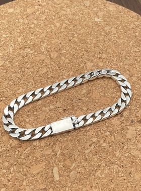 思涵银工坊s925纯银古巴手链男女款嘻哈欧美简约百搭个性情侣手链