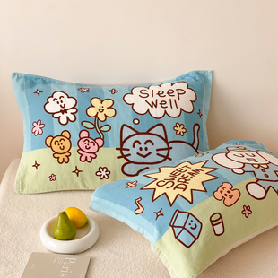 富山商店 x 一只脏猴 可爱蓝色A类100%棉纱布单人枕巾可做毛巾