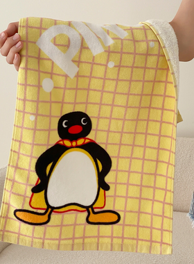 富山商店 x Pingu企鹅家族黄色格纹可爱印花pingu大王全棉毛巾