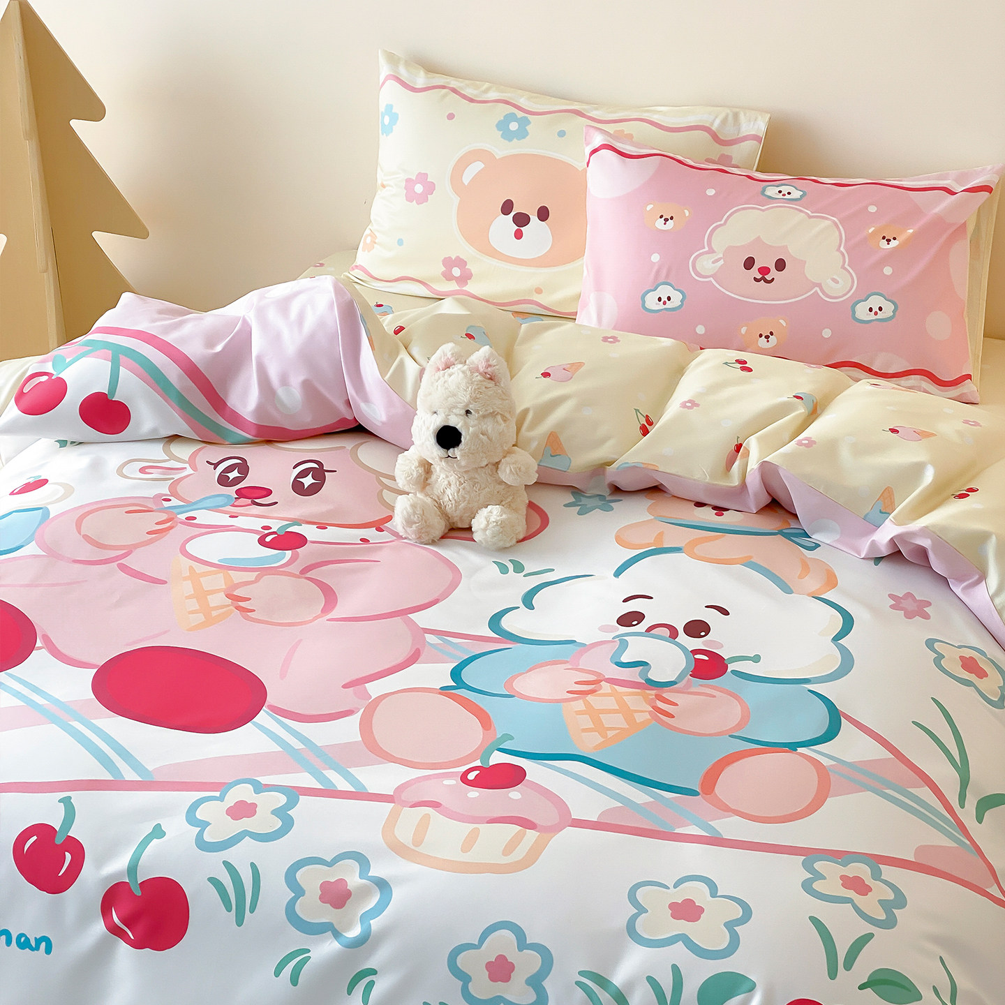 富山商店 x Halohouse 小羊冰淇淋粉黄色可爱全棉床上四件套