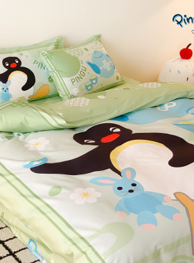 pingu中国风绿全棉床上四件套