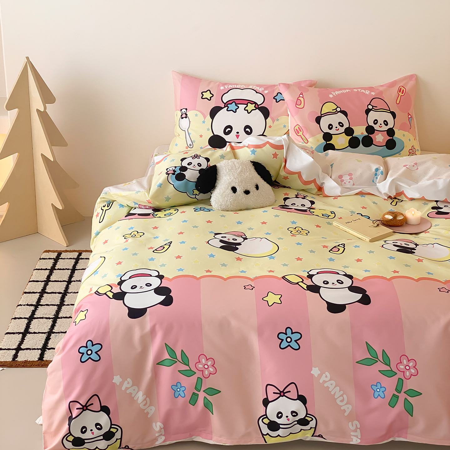 粉色熊猫可爱全棉床上四件套