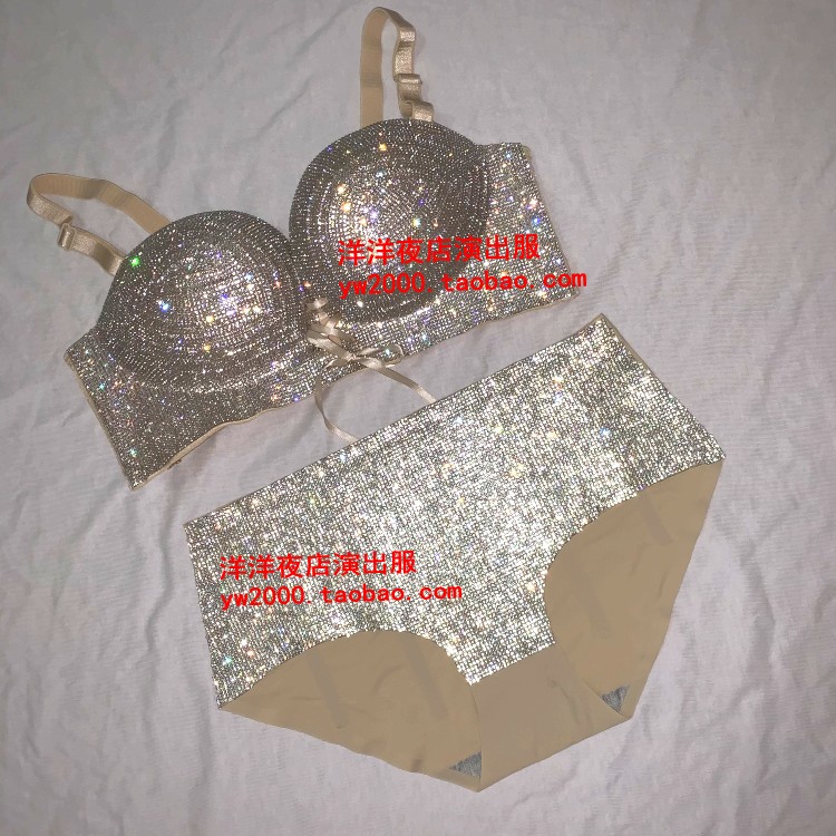 作秀主题派对文胸银色演出服定制