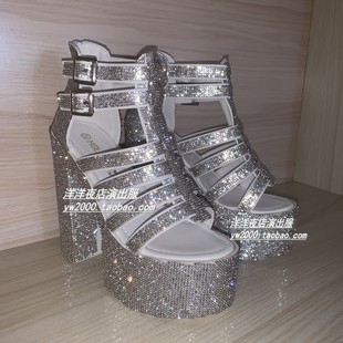 超稳超闪女歌手舞台鞋舞蹈高跟鞋ds女dj演出钻鞋10-12-14厘米大码