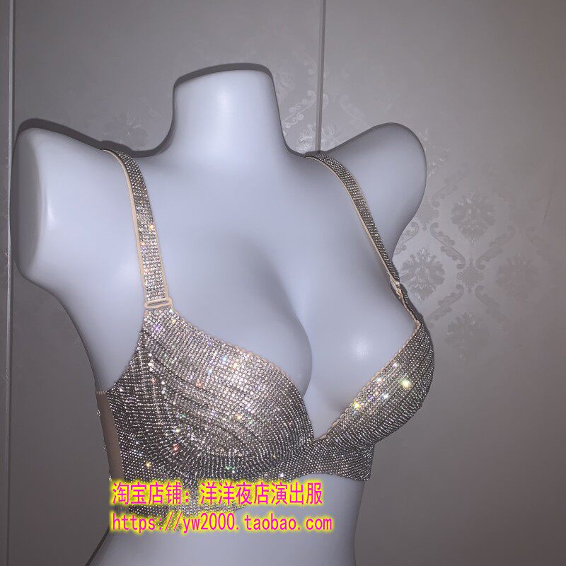 女歌手钢管舞走秀演出水闪钻手工烫钻演出舞台满钻文胸胸罩内衣