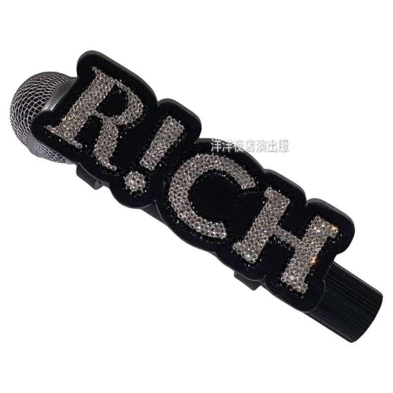 嘻哈同款RICH镶钻话筒牌架 可定制DIY 各种明星款装饰牌话筒牌子