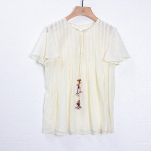 上衣女宽松休闲T恤 百搭显瘦圆领套头短袖 安所手工刺绣夏款 时尚