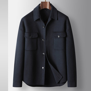 普洛克正品 衬衫夹克外套男秋冬 宽松羊毛混纺双面呢保暖上衣茄克