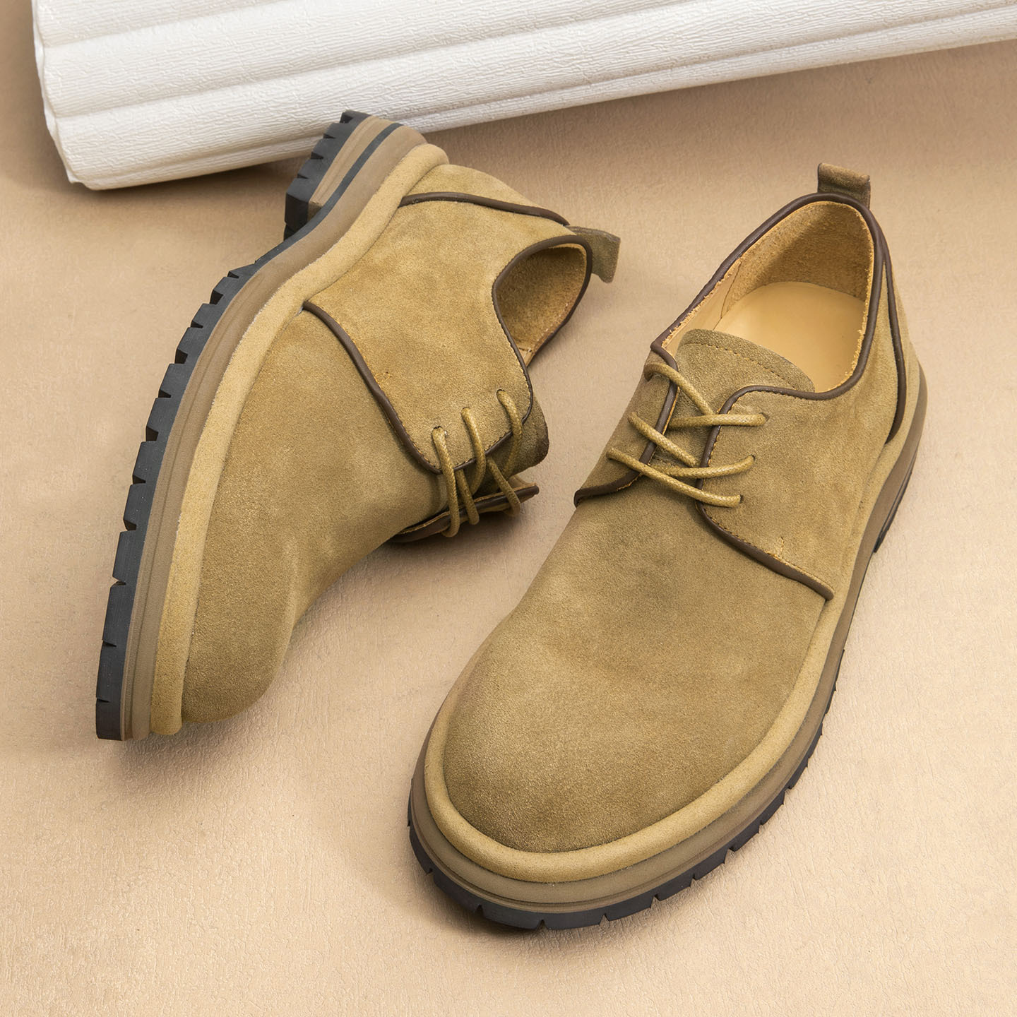 普洛克正品 工装男鞋大头德比鞋男士厚底增高牛皮休闲皮鞋手工潮