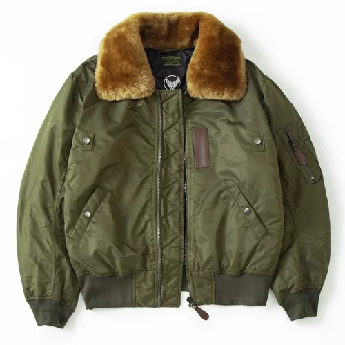 普洛克正品 阿美咔叽B15飞行夹克棉服工装棉衣男加厚冬季毛领外套