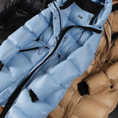 普洛克正品 服 亮面90白鹅绒 抽绳收腰中长款羽绒服女装新款冬季