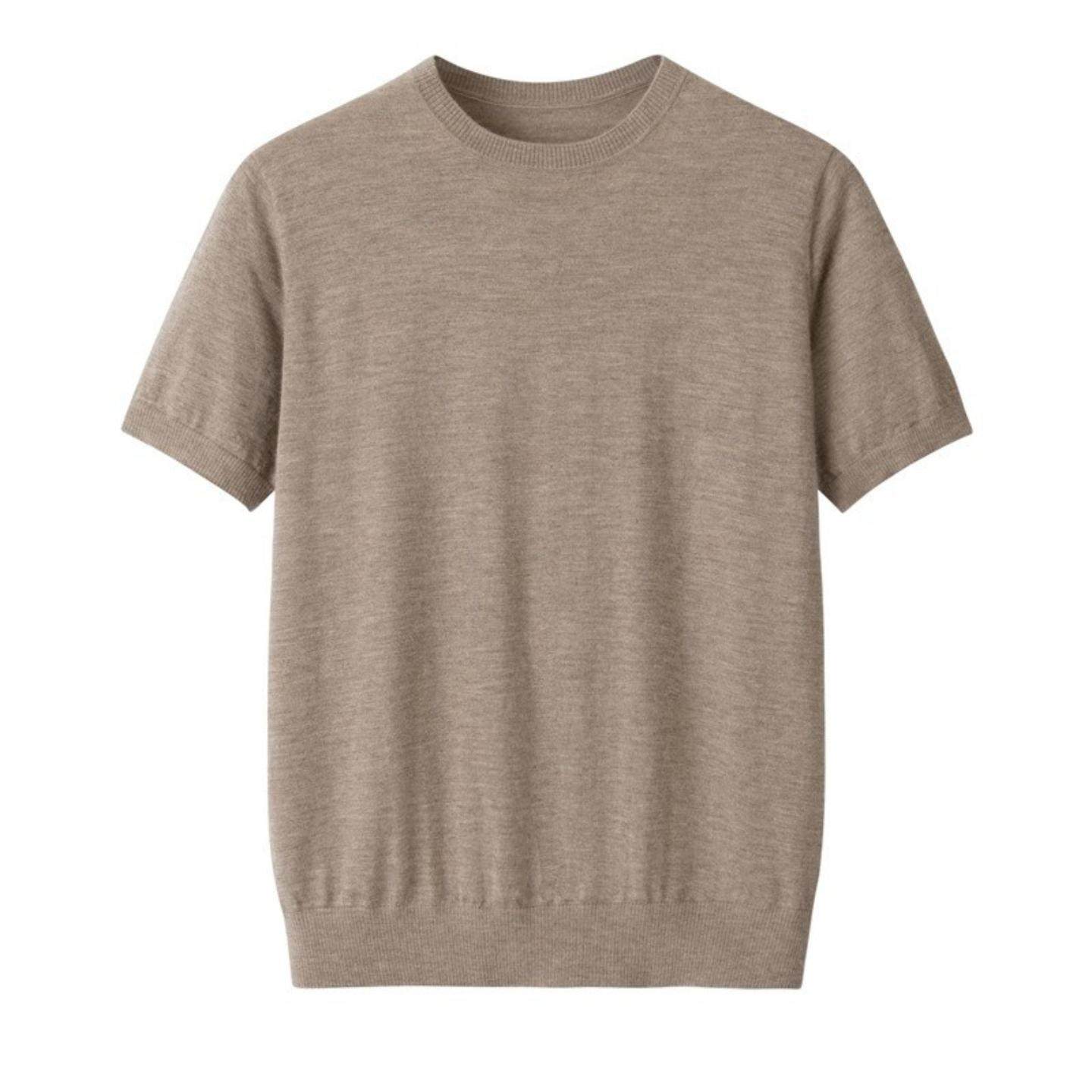 普洛克正品 山羊绒男半袖平面色薄款恤圆领打底初秋新款针织短袖