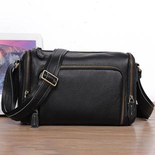 普洛克正品 手工男包真皮圆筒包单肩包软头层牛皮男斜挎包大容量