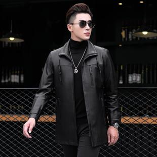 真皮衣中长翻领头层牛皮修身 新款 休闲皮风衣外套 男装 普洛克正品