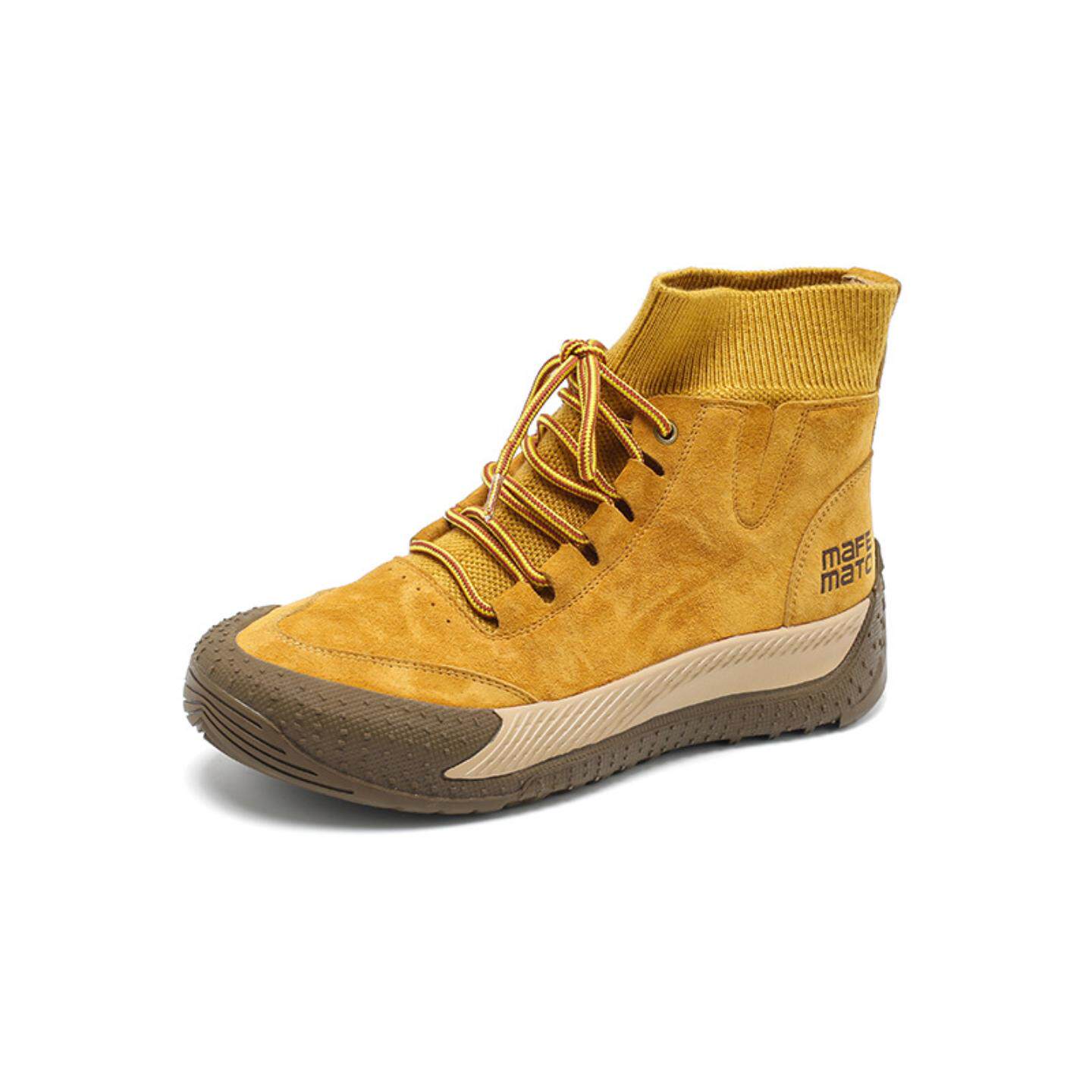 普洛克正品 头层牛皮真皮马丁靴女平底大黄靴户外高帮短筒工装鞋