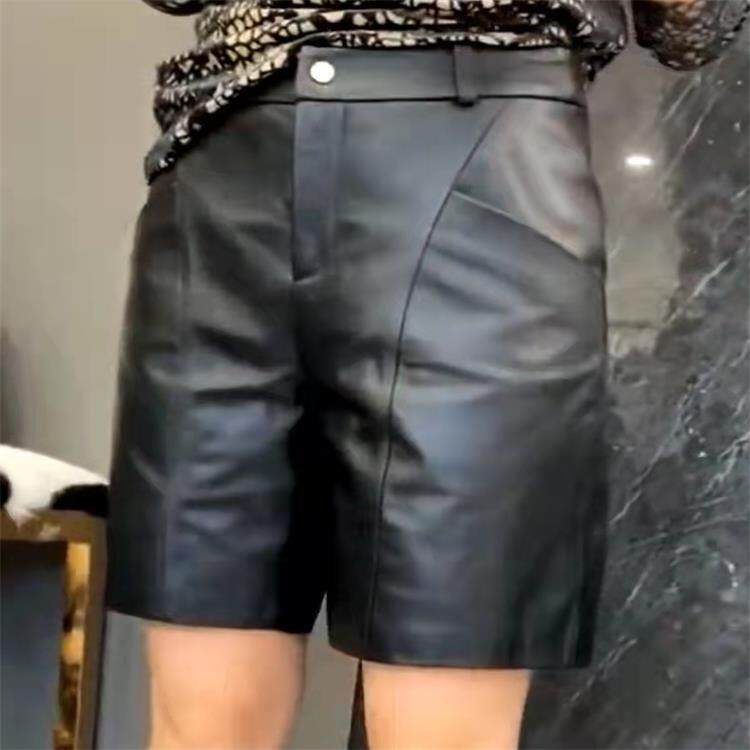 普洛克正品 皮裤短裤春秋冬新款女高腰五分裤阔腿裤外穿宽松中裤