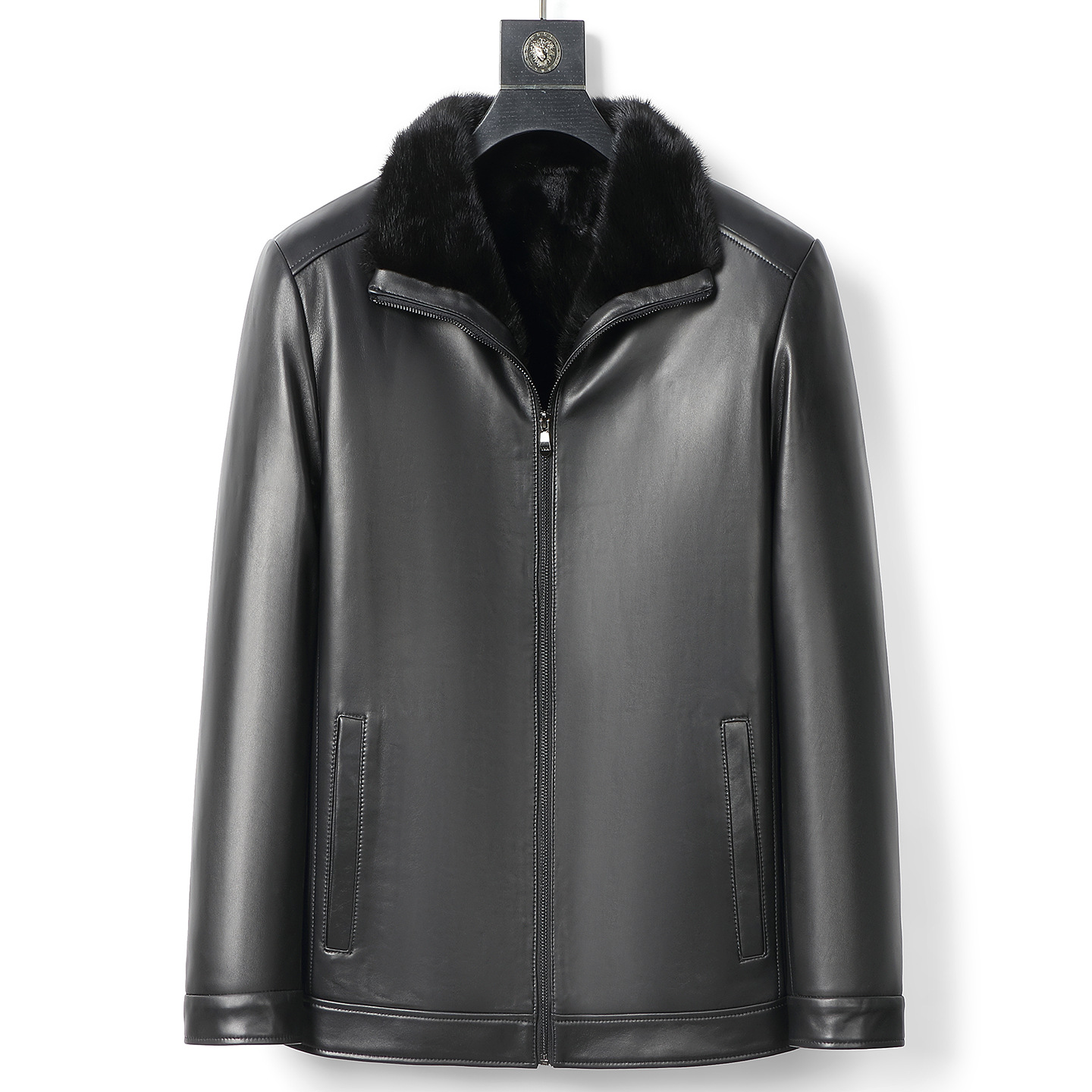 普洛克正品 宁真皮皮衣男皮夹克男冬季绵羊皮保暖外套中年爸爸装