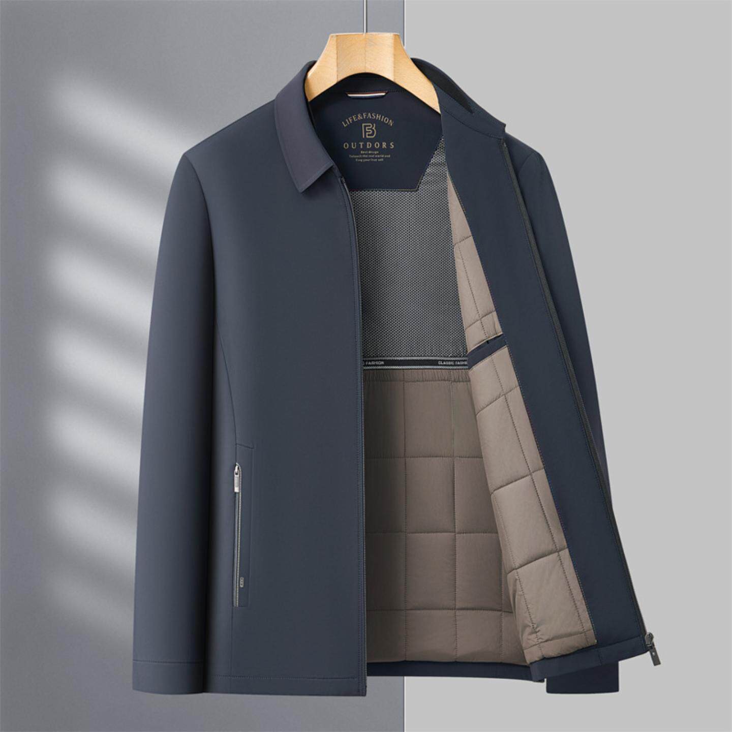 普洛克正品 商务休闲男冬加绒加厚一体绒外套中年宽松爸爸皮夹克