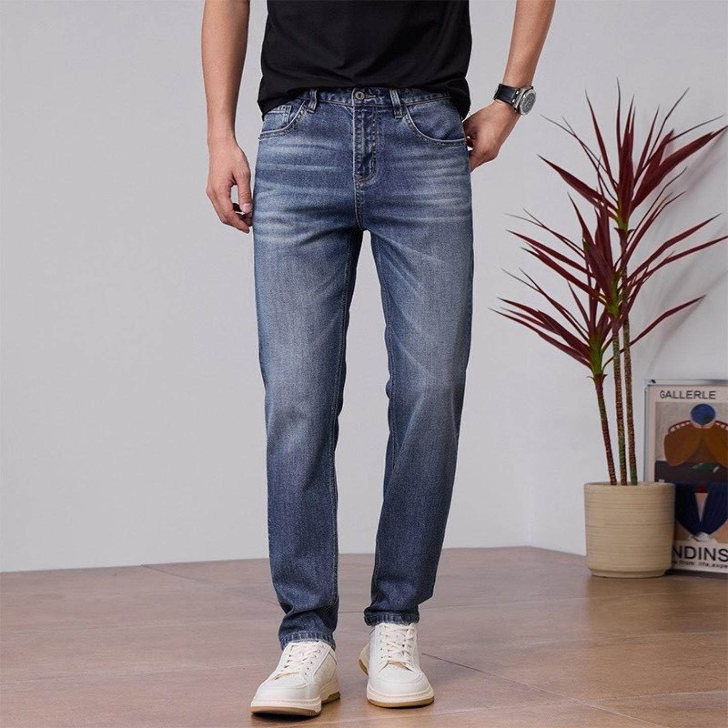 普洛克正品男裤 牛仔裤年春款直筒裤子商务微弹休闲原色长裤亲子