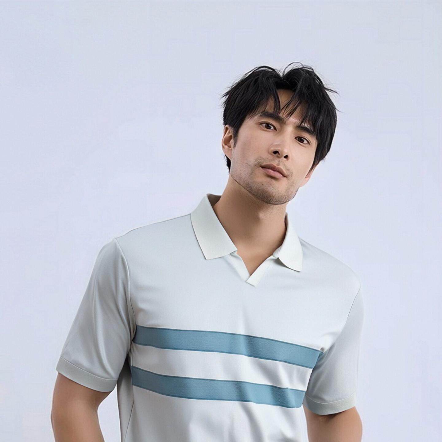 普洛克正品 夏季绅士百搭V领恤男士休闲商务高级感男式短袖polo衫