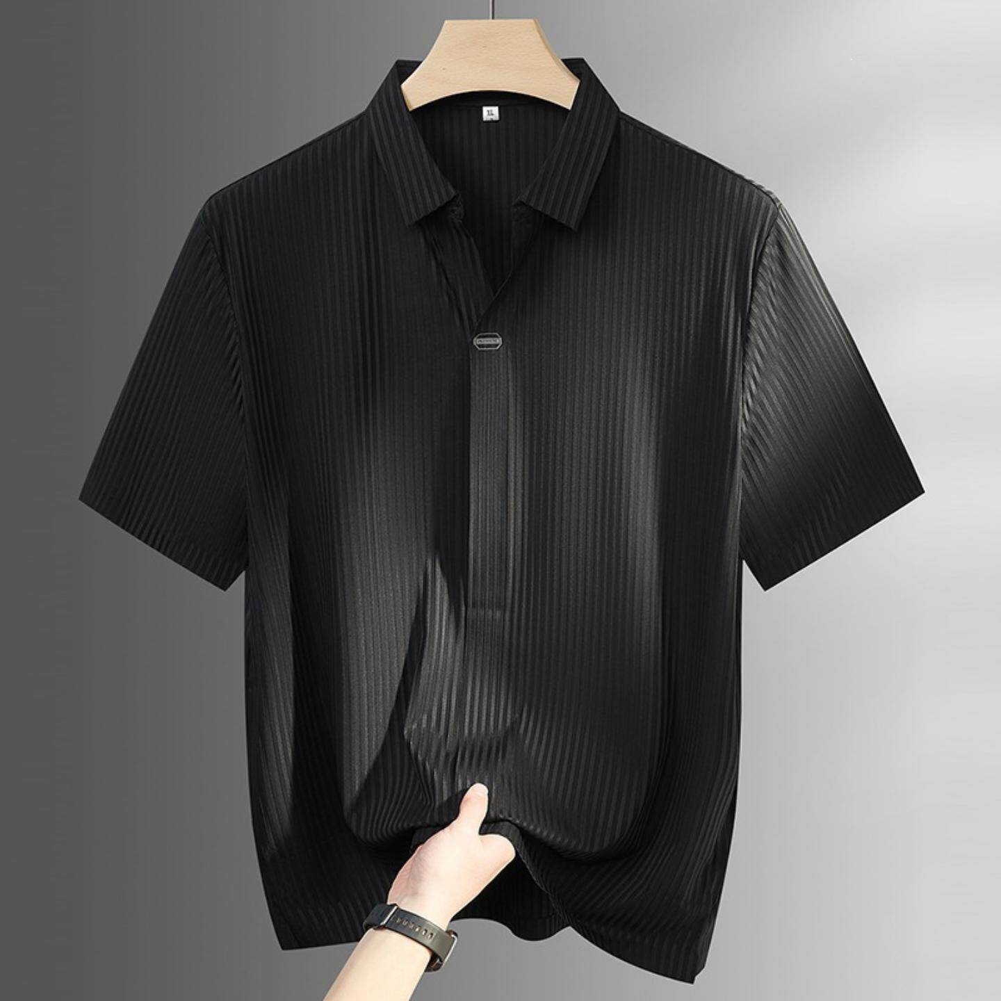 普洛克正品男装 大码t恤夏冰丝棉微弹翻领短袖奢商务净色免烫亲子