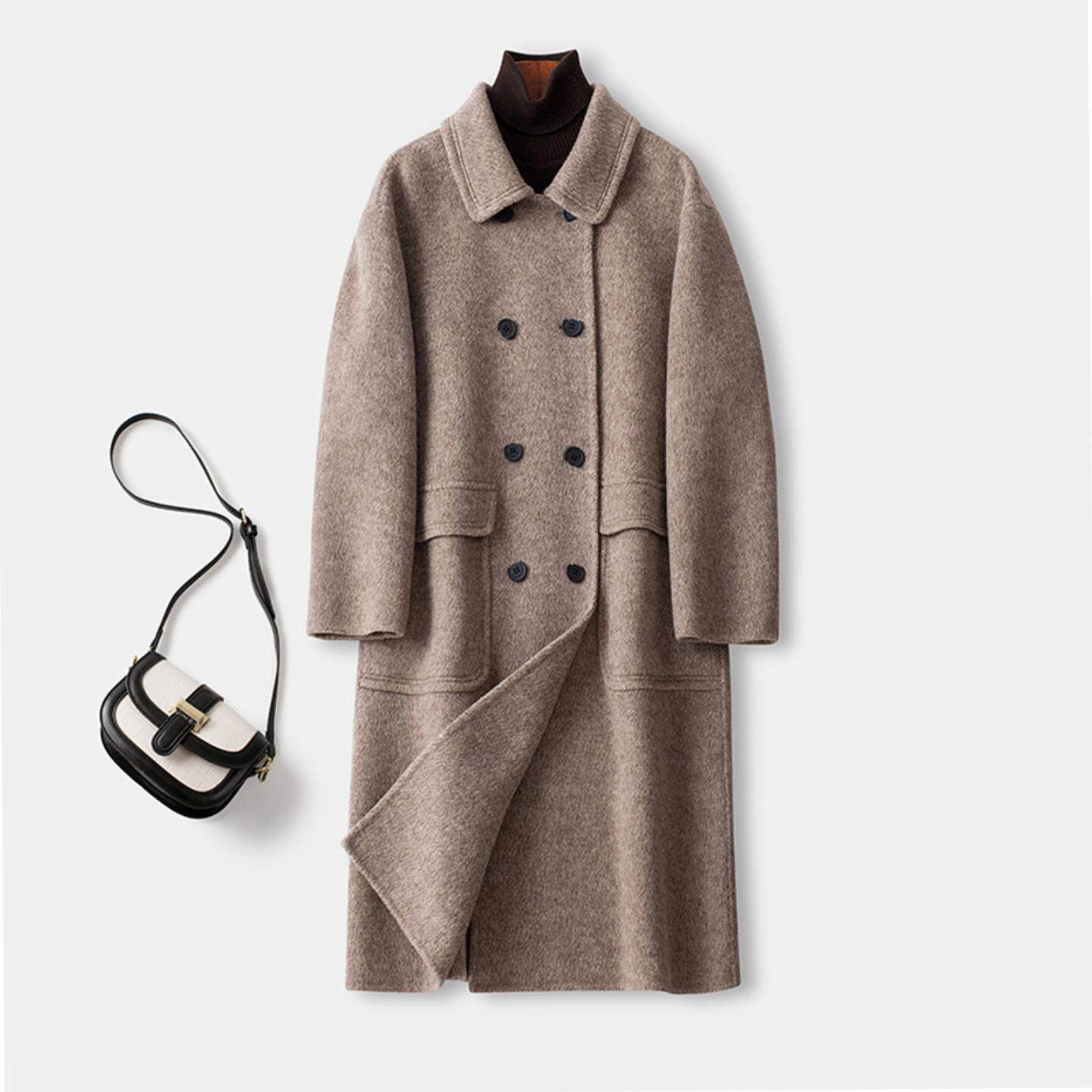 普洛克正品 廓形宽松双面山羊绒大衣女羊驼山羊绒加厚羊毛冬外套