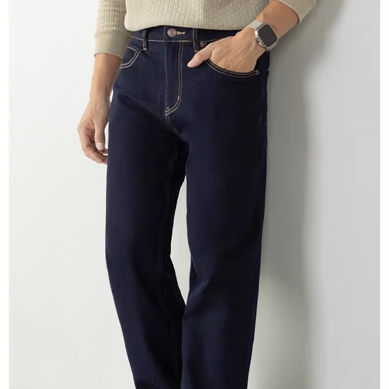 普洛克正品 肤水洗微阔白色牛仔裤男士高级秋冬直筒休闲百搭长裤