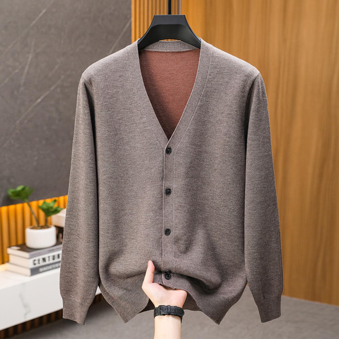 普洛克正品 季男士四平加厚羊毛衫高克重双面深V领毛衣中老开衫